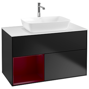 Villeroy und Boch Finion Waschtischunterschrank G771HBPD 100cm, Abdeckplatte white matt, Emotion, Regale Peony matt lacquer, Black matt lacquer