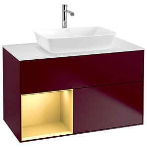 Villeroy und Boch Finion Waschtischunterschrank G771HFHB 100cm, Abdeckplatte white matt, Emotion, Regale Gold matt lacquer, Peony Matt