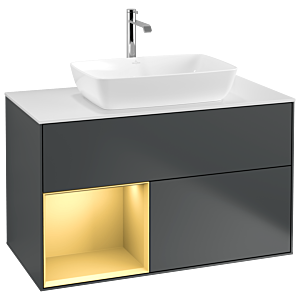 Villeroy und Boch Finion Waschtischunterschrank G771HFHG 100cm, Abdeckplatte white matt, Emotion, Regale Gold matt lacquer, Midnight Blue Matt Lacquer