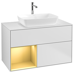Villeroy and Boch Finion Villeroy and Boch Finion G771HFMT 100cm, cover plate white matt, Emotion, shelves gold matt lacquer, white matt lacquer