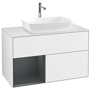 Villeroy und Boch Finion Waschtischunterschrank G771HGGF 100cm, Abdeckplatte white matt, Emotion, Regale Midnight matt lacquer, Glossy white lacquer