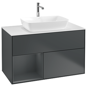 Villeroy und Boch Finion Waschtischunterschrank G771HGHG 100cm, Abdeckplatte white matt, Emotion, Regale Midnight matt lacquer, Midnight Blue Matt Lacquer