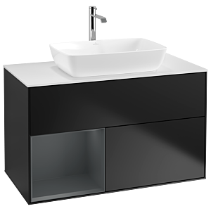 Villeroy und Boch Finion Waschtischunterschrank G771HGPD 100cm, Abdeckplatte white matt, Emotion, Regale Midnight matt lacquer, Black matt lacquer