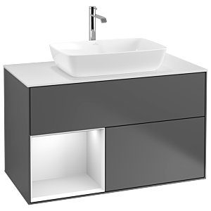 Villeroy und Boch Finion Waschtischunterschrank G771MTGK 100cm, Abdeckplatte white matt, Emotion, Regale White matt lacquer, Anthracite matt
