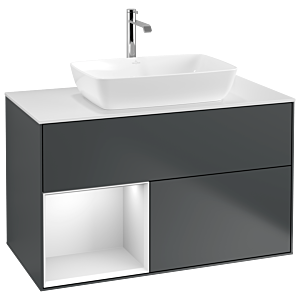 Villeroy und Boch Finion Waschtischunterschrank G771MTHG 100cm, Abdeckplatte white matt, Emotion, Regale White matt lacquer, Midnight Blue Matt Lacquer