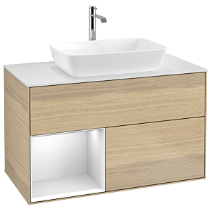 Villeroy and Boch Finion Villeroy and Boch Finion G771MTPC 100cm, cover plate white matt, Emotion, shelves white matt lacquer, Oak Veneer