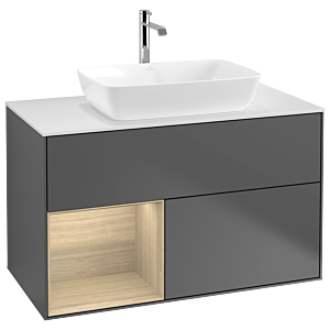 Villeroy und Boch Finion Waschtischunterschrank G771PCGK 100cm, Abdeckplatte white matt, Emotion, Regale Oak Veneer, Anthracite matt