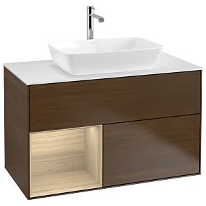 Villeroy und Boch Finion Waschtischunterschrank G771PCGN 100cm, Abdeckplatte white matt, Emotion, Regale Oak Veneer, Walnut veneer