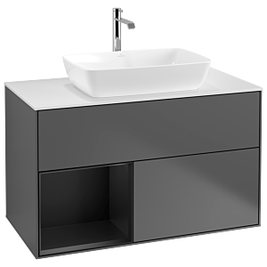 Villeroy and Boch Finion Villeroy and Boch Finion G771PDGK 100cm, cover plate white matt, Emotion, shelves black matt lacquer, anthracite matt