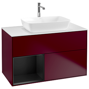 Villeroy und Boch Finion Waschtischunterschrank G771PDHB 100cm, Abdeckplatte white matt, Emotion, Regale Black matt lacquer, Peony Matt