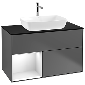 Villeroy and Boch Finion Villeroy and Boch Finion G772GFGK 100cm, cover plate black matt, Emotion, shelves Glossy white lacquer, anthracite matt