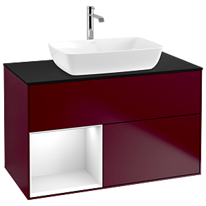 Villeroy and Boch Finion Villeroy and Boch Finion G772GFHB 100cm, cover plate black matt, Emotion, shelves Glossy white lacquer, Peony Matt