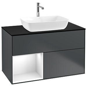 Villeroy und Boch Finion Waschtischunterschrank G772GFHG 100cm, Abdeckplatte black matt, Emotion, Regale Glossy white lacquer, Midnight Blue Matt Lacquer