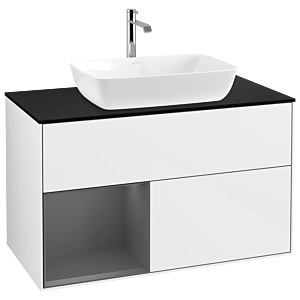 Villeroy and Boch Finion Villeroy and Boch Finion G772GKGF 100cm, cover plate black matt, Emotion, shelves anthracite matt lacquer, glossy white lacquer