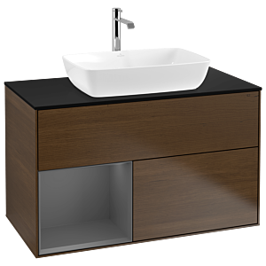 Villeroy and Boch Finion Villeroy and Boch Finion G772GKGN 100cm, cover plate black matt, Emotion, shelves anthracite matt lacquer, walnut veneer