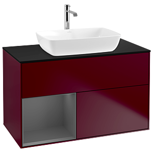 Villeroy und Boch Finion Waschtischunterschrank G772GKHB 100cm, Abdeckplatte black matt, Emotion, Regale Anthracite matt lacquer, Peony Matt