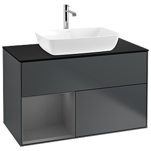 Villeroy und Boch Finion Waschtischunterschrank G772GKHG 100cm, Abdeckplatte black matt, Emotion, Regale Anthracite matt lacquer, Midnight Blue Matt Lacquer