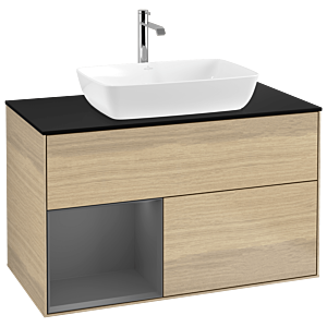 Villeroy und Boch Finion Waschtischunterschrank G772GKPC 100cm, Abdeckplatte black matt, Emotion, Regale Anthracite matt lacquer, Oak Veneer