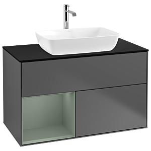Villeroy und Boch Finion Waschtischunterschrank G772GMGK 100cm, Abdeckplatte black matt, Emotion, Regale Olive matt lacquer, Anthracite matt