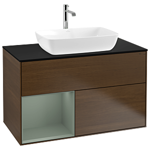 Villeroy and Boch Finion Villeroy and Boch Finion G772GMGN 100cm, cover plate black matt, Emotion, shelves olive matt lacquer, walnut veneer