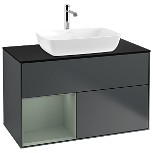 Villeroy und Boch Finion Waschtischunterschrank G772GMHG 100cm, Abdeckplatte black matt, Emotion, Regale Olive matt lacquer, Midnight Blue Matt Lacquer