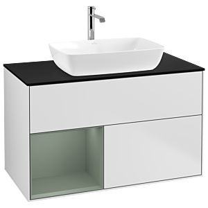 Villeroy and Boch Finion Villeroy and Boch Finion G772GMMT 100cm, cover plate black matt, Emotion, shelves olive matt lacquer, white matt lacquer