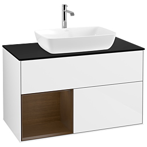 Villeroy and Boch Finion Villeroy and Boch Finion G772GNGF 100cm, cover plate black matt, Emotion, shelves Walnut Veneer , glossy white lacquer