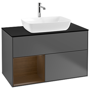 Villeroy und Boch Finion Waschtischunterschrank G772GNGK 100cm, Abdeckplatte black matt, Emotion, Regale Walnut Veneer, Anthracite matt