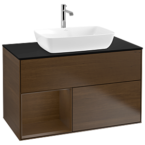Villeroy und Boch Finion Waschtischunterschrank G772GNGN 100cm, Abdeckplatte black matt, Emotion, Regale Walnut Veneer, Walnut veneer