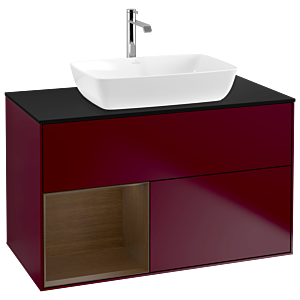 Villeroy und Boch Finion Waschtischunterschrank G772GNHB 100cm, Abdeckplatte black matt, Emotion, Regale Walnut Veneer, Peony Matt