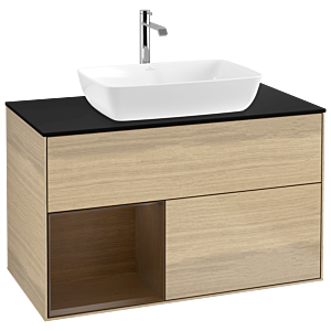 Villeroy und Boch Finion Waschtischunterschrank G772GNPC 100cm, Abdeckplatte black matt, Emotion, Regale Walnut Veneer, Oak Veneer