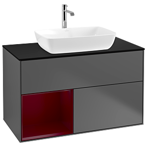 Villeroy und Boch Finion Waschtischunterschrank G772HBGK 100cm, Abdeckplatte black matt, Emotion, Regale Peony matt lacquer, Anthracite matt