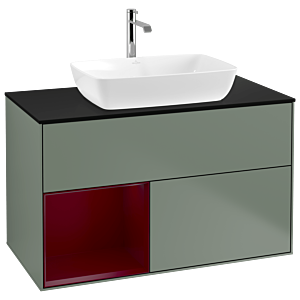 Villeroy und Boch Finion Waschtischunterschrank G772HBGM 100cm, Abdeckplatte black matt, Emotion, Regale Peony matt lacquer, Olive Matt Lacquer