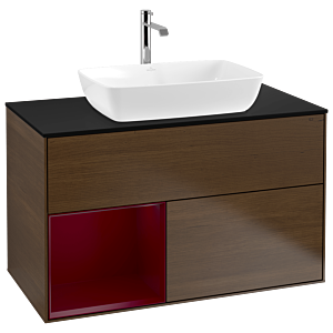 Villeroy und Boch Finion Waschtischunterschrank G772HBGN 100cm, Abdeckplatte black matt, Emotion, Regale Peony matt lacquer, Walnut veneer