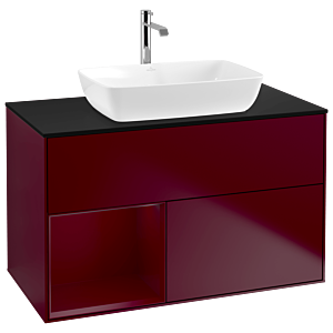 Villeroy und Boch Finion Waschtischunterschrank G772HBHB 100cm, Abdeckplatte black matt, Emotion, Regale Peony matt lacquer, Peony Matt