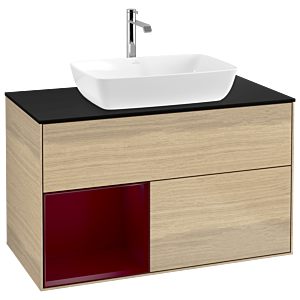 Villeroy und Boch Finion Waschtischunterschrank G772HBPC 100cm, Abdeckplatte black matt, Emotion, Regale Peony matt lacquer, Oak Veneer