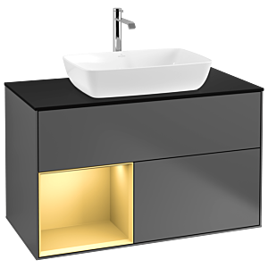 Villeroy und Boch Finion Waschtischunterschrank G772HFGK 100cm, Abdeckplatte black matt, Emotion, Regale Gold matt lacquer, Anthracite matt