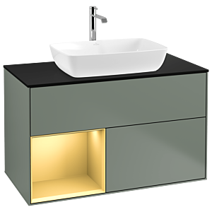 Villeroy und Boch Finion Waschtischunterschrank G772HFGM 100cm, Abdeckplatte black matt, Emotion, Regale Gold matt lacquer, Olive Matt Lacquer