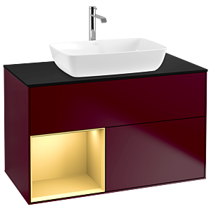 Villeroy und Boch Finion Waschtischunterschrank G772HFHB 100cm, Abdeckplatte black matt, Emotion, Regale Gold matt lacquer, Peony Matt