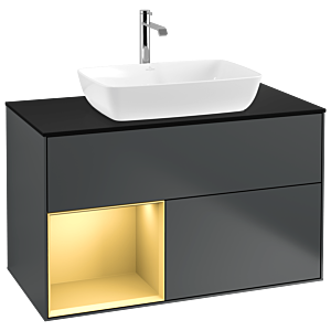 Villeroy und Boch Finion Waschtischunterschrank G772HFHG 100cm, Abdeckplatte black matt, Emotion, Regale Gold matt lacquer, Midnight Blue Matt Lacquer
