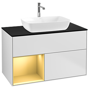 Villeroy and Boch Finion Villeroy and Boch Finion G772HFMT 100cm, cover plate black matt, Emotion, shelves gold matt lacquer, white matt lacquer