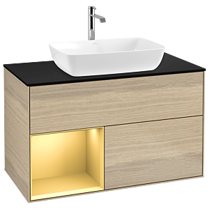 Villeroy and Boch Finion Villeroy and Boch Finion G772HFPC 100cm, cover plate black matt, Emotion, shelves gold matt lacquer, Oak Veneer