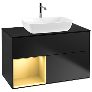 Villeroy and Boch Finion Villeroy and Boch Finion G772HFPD 100cm, cover plate black matt, Emotion, shelves gold matt lacquer, black matt lacquer