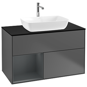 Villeroy und Boch Finion Waschtischunterschrank G772HGGK 100cm, Abdeckplatte black matt, Emotion, Regale Midnight matt lacquer, Anthracite matt