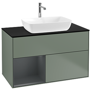 Villeroy und Boch Finion Waschtischunterschrank G772HGGM 100cm, Abdeckplatte black matt, Emotion, Regale Midnight matt lacquer, Olive Matt Lacquer