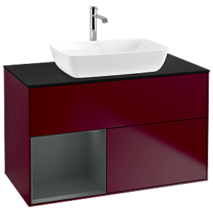 Villeroy und Boch Finion Waschtischunterschrank G772HGHB 100cm, Abdeckplatte black matt, Emotion, Regale Midnight matt lacquer, Peony Matt