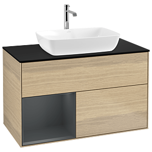 Villeroy und Boch Finion Waschtischunterschrank G772HGPC 100cm, Abdeckplatte black matt, Emotion, Regale Midnight matt lacquer, Oak Veneer