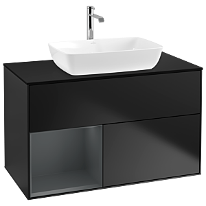 Villeroy und Boch Finion Waschtischunterschrank G772HGPD 100cm, Abdeckplatte black matt, Emotion, Regale Midnight matt lacquer, Black matt lacquer