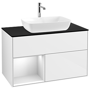 Villeroy and Boch Finion Villeroy and Boch Finion G772MTGF 100cm, cover plate black matt, Emotion, shelves White matt lacquer, Glossy white lacquer