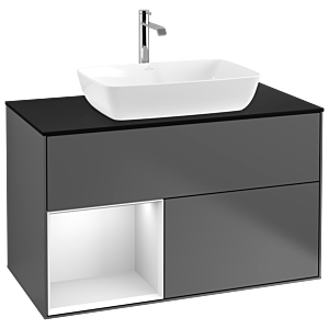 Villeroy und Boch Finion Waschtischunterschrank G772MTGK 100cm, Abdeckplatte black matt, Emotion, Regale White matt lacquer, Anthracite matt